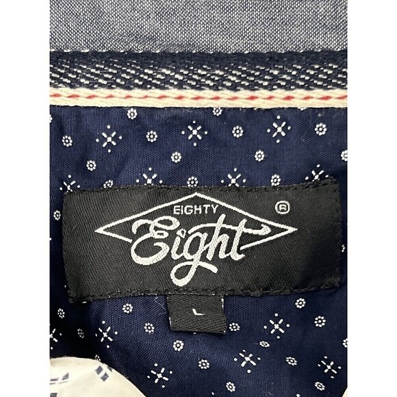 Eighty Eight Men's Short Sleeve White Blue Button Down 100% Cotton Shirt Large - Picture 5 of 8